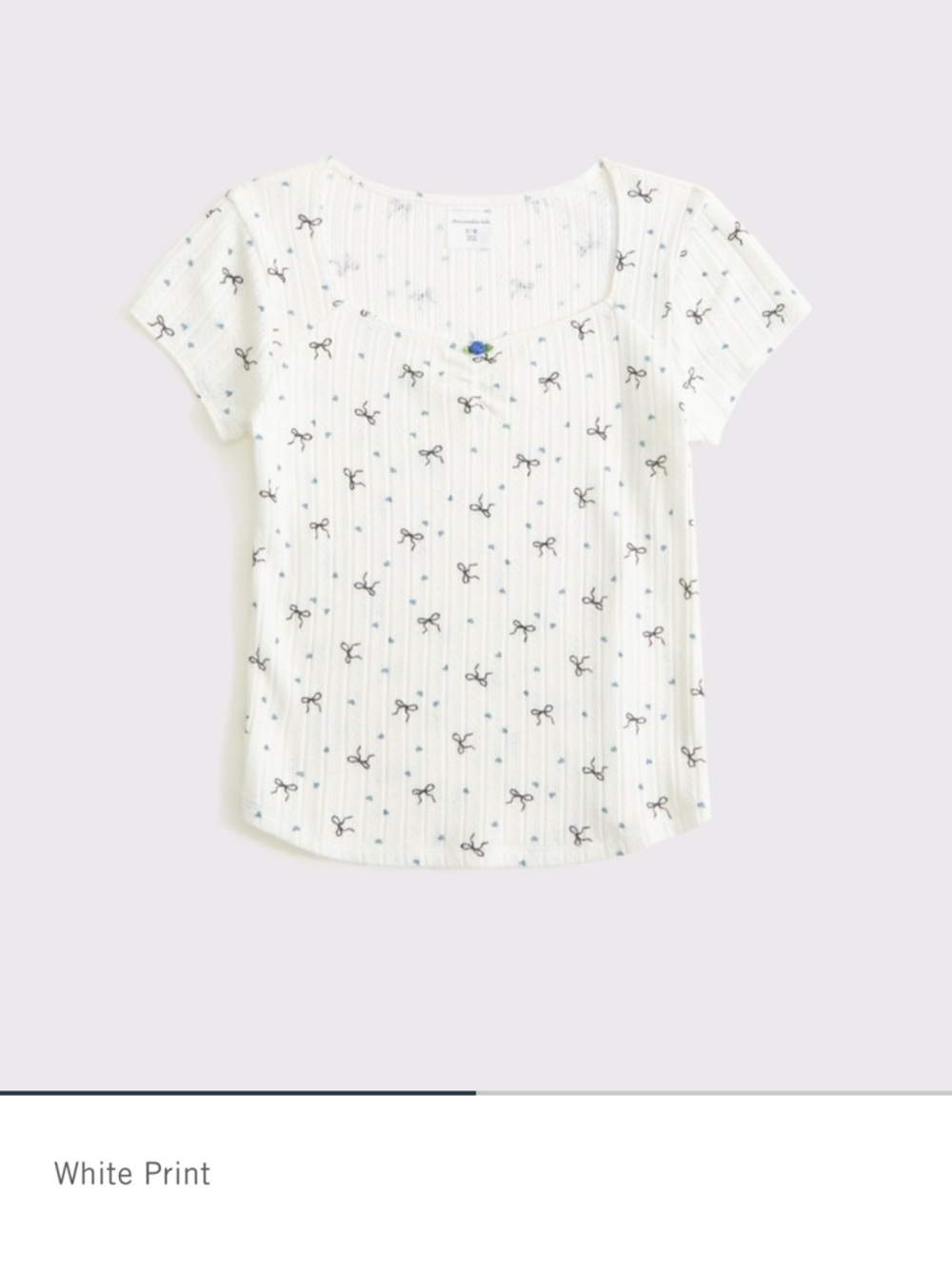 Abercrombie & Fitch White Ribbed Short Sleeve Tee with Bow Print